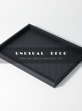 现代简约灰色皮革矩形托盘收纳盘样D板间客厅卧室餐厅方形轻奢摆