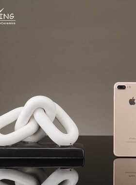 空间港现代陶瓷工艺品锁链桌面客厅家居摆设电镀装饰轻奢陶瓷摆件