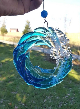 海浪挂件树脂工艺品 天蓝色海浪装饰挂件 佩戴美观挂饰天蓝色