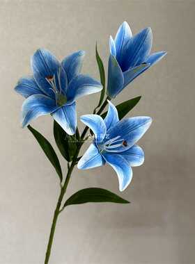 仿真3头百合 3D小百合仿真花婚庆插花手感假花家居装饰摄影道具花
