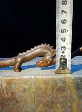 实心老铜羚羊茶道小摆件日式茶道配件古玩铜件摆件紫铜茶宠小铜器