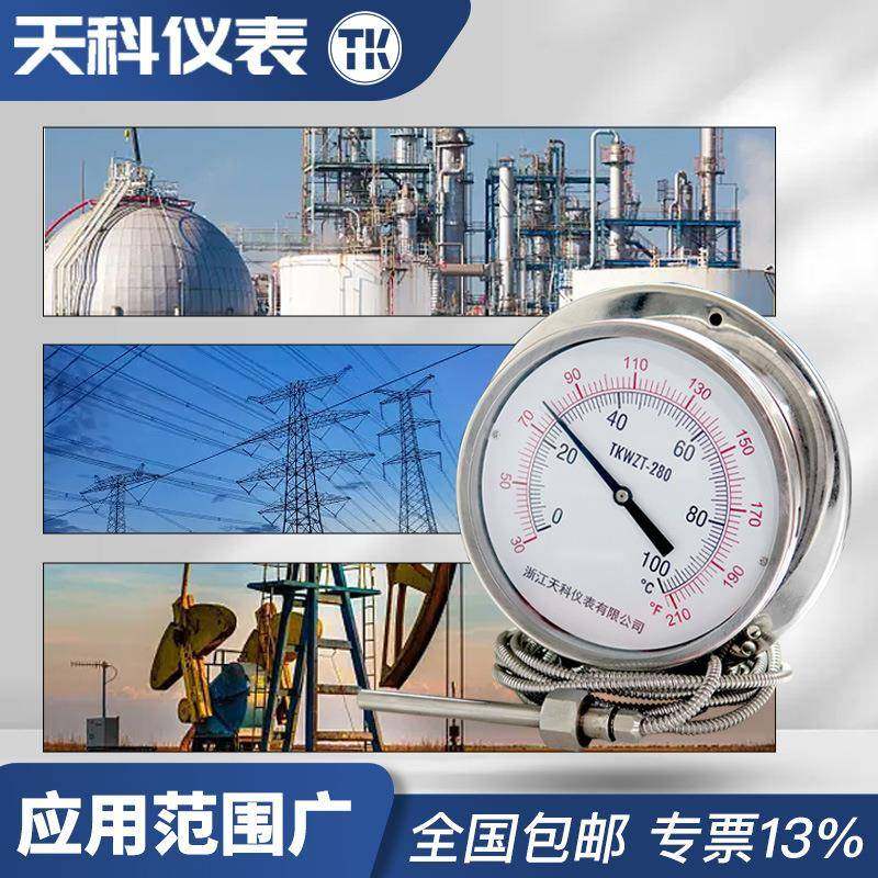 不锈钢压力式温度计WTZ-280轴向带边型远传温度表毛细管304锅炉,淘宝优惠券,粉丝福利购,淘宝优惠卷