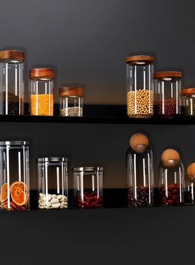 样板房间厨房密封罐杂粮罐橱柜玻璃储H物罐摆件创意软装拍照道具