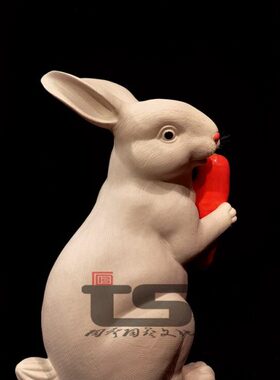 特石湾公仔鸿运当头生肖兔子陶瓷工艺公司家居饰柜客厅中式 摆件