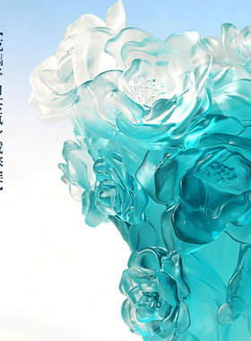 古东东轻奢渐变蓝绿玫瑰琉璃花瓶