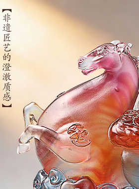 古东东古法琉璃马上发财摆件