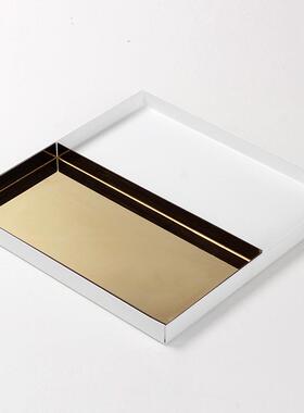 轻奢极简正方形金属托盘摆件样板间茶几电视柜餐桌双色收纳盘饰品
