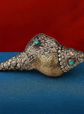 尼泊尔手工掐丝海螺纯铜复古做旧家居八供摆件大中号R海螺18/24cm