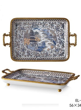 茱莉安法c式精致陶瓷配铜家用实用摆件工艺品别墅客餐厅装饰托盘