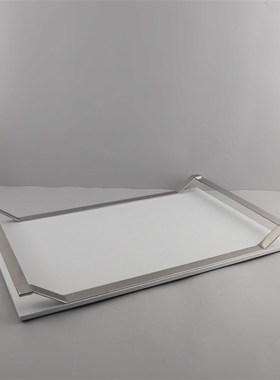 现代简约金属皮革方形手提香薰收纳托G盘客厅卧室玄关软装家居饰