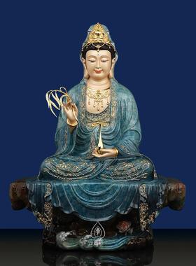 观音菩萨佛像黄铜贴金摆件家居供奉摆件台湾鎏金铜像高温着色16寸