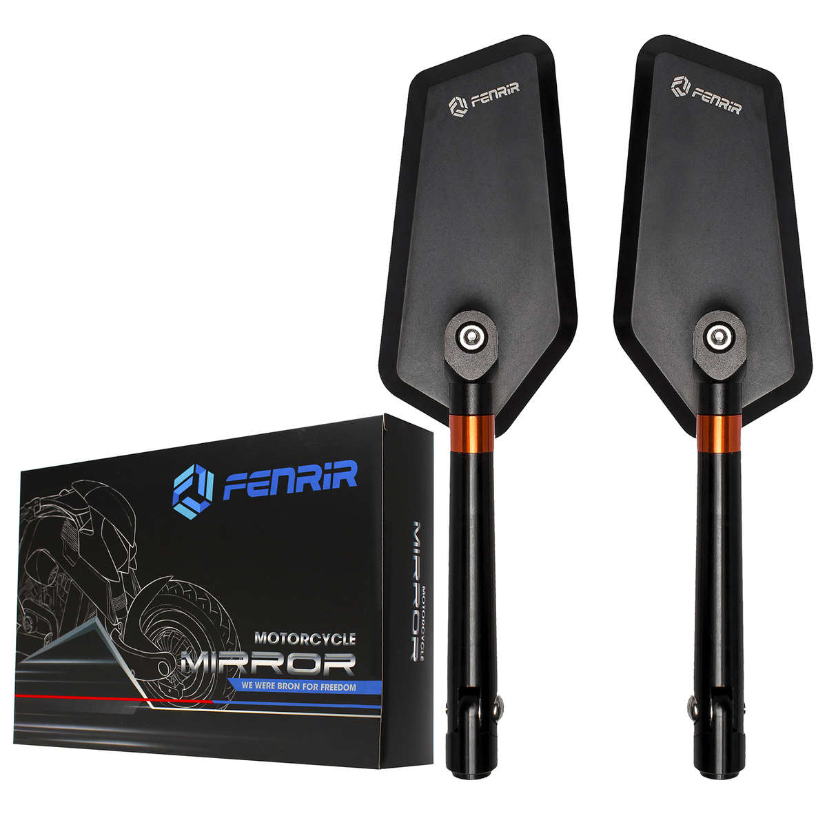 FENRIR铝合金CNC摩托车后视镜通用改装曲面防眩目反光镜街车踏板 - 图0