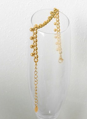 欧美时尚嘻哈潮流中性风简约链条钢珠拼接流苏手链钛钢小饰品代发