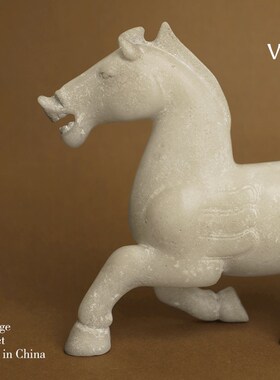 梵其【飞天马】彷古玉石白马雕塑摆件民宿玄关覆古桌面S装饰工艺