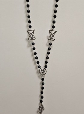 哥特巴弗灭念珠项炼五芒星恶魔M山羊门德斯长版项炼