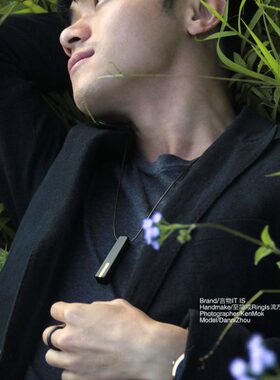 言物【流方】手工原创紫光檀黑檀木镶嵌铜银时尚简约百搭项链配饰