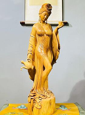 乌木金丝楠木雕刻人物美女根雕摆件崖柏手工雕刻木雕客厅玄关送礼