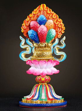 家居小摆件藏式铜制迷你彩绘轮王七政宝客厅桌面创意民族风工艺品