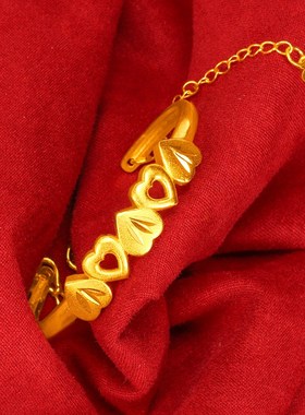 越南沙金手镯女久不掉色金色黄铜仿真黄金爱心手环首饰24K金女款