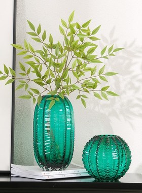 简约绿色玻璃花瓶轻奢客厅餐桌茶几F餐桌可水培花器插花装饰品