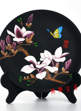 黑陶工艺品礼品摆件纯手工彩陶瓷盘送朋友领导长辈礼品定制刻字