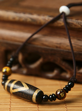 西藏一三六眼老料天珠民族风化纹颈饰玛瑙包浆男士女吊坠锁骨项链