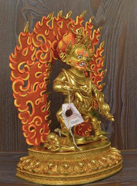 黑财神尼泊尔手工篆刻紫铜鎏金五姓财神护法摆件36cm铜像