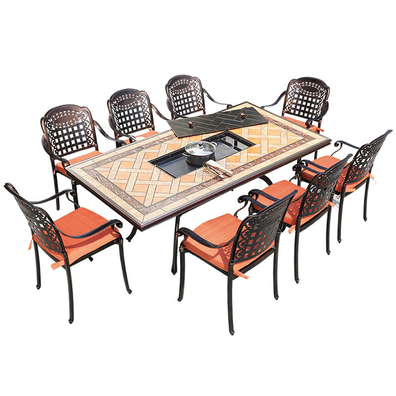 户外烧烤桌椅铸铝商用室外休闲木炭烧烤架庭院桌子家用院子碳烤炉,淘宝优惠券,粉丝福利购,淘宝优惠卷