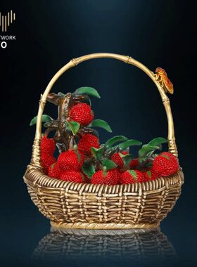 铜荔枝花篮摆件新中式客厅书房玄关装饰品名利双收摆设商务礼品