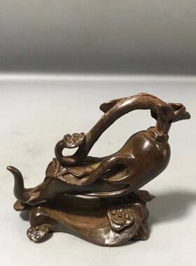 实心铜雕人参如意小摆件仿古茶道铜宠古玩铜器铜玩件人生如戏摆件