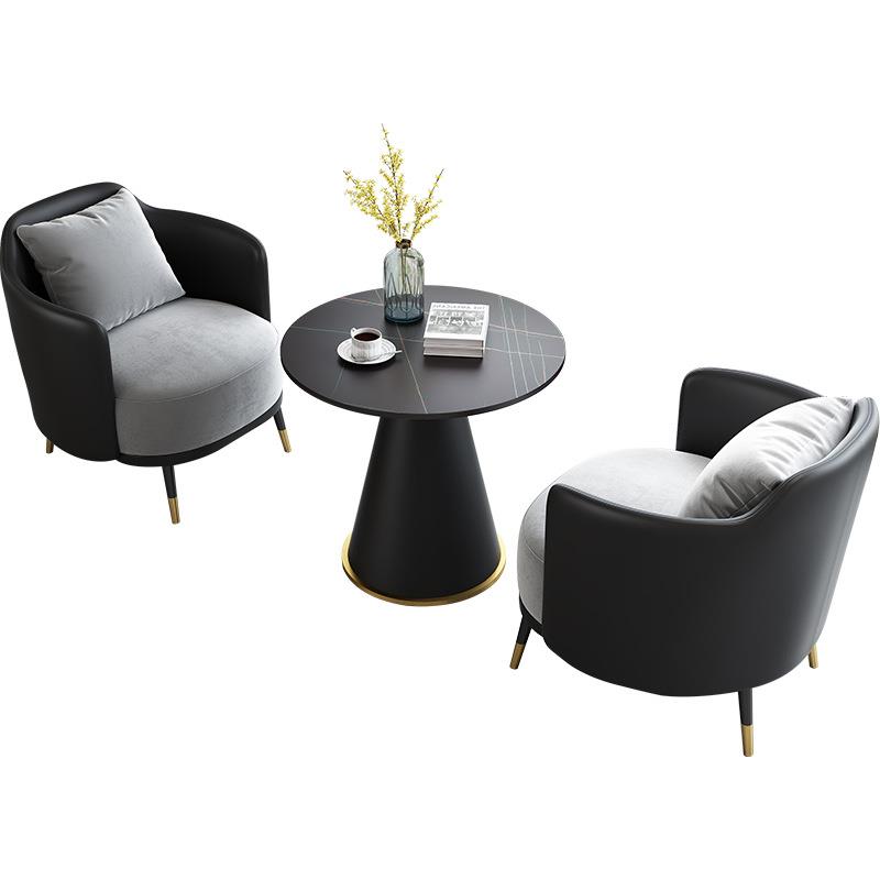 轻奢洽谈桌椅组合售楼处接待会客休闲沙发奶茶店岩板阳台小圆桌子 - 图3