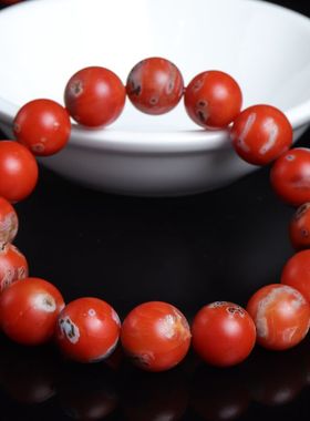 天然保山南红玛瑙手链佛珠独特铁皮包浆文玩手串单圈男女款饰品