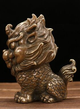 铜坐麒麟摆件家居客厅玄关酒柜装饰送礼工艺品