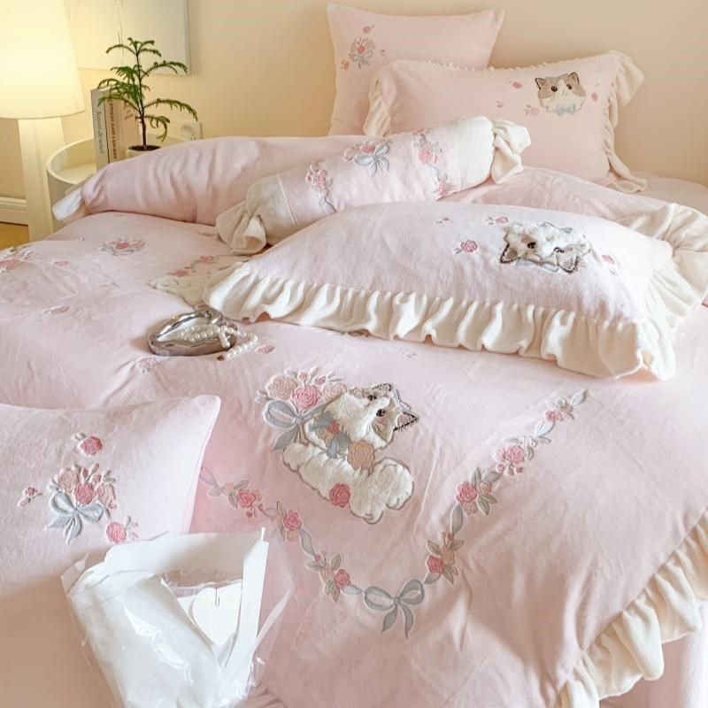 冬季少女可爱卡通加厚牛奶绒四件套珊瑚绒被套床单公X主风床上用,淘宝优惠券,粉丝福利购,淘宝优惠卷