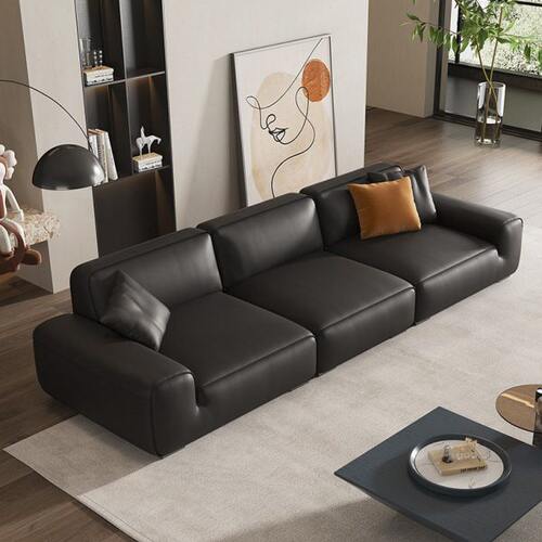 布艺艺皮三人现代简约直排沙发客厅猫黑极简牛意大科技小户型爪式 - 图0