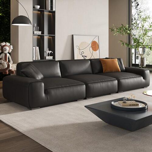 布艺艺皮三人现代简约直排沙发客厅猫黑极简牛意大科技小户型爪式 - 图1