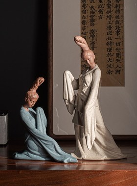 中式紫砂仕女禅意l摆件国风工艺品创意客厅博古架茶室茶桌面装饰