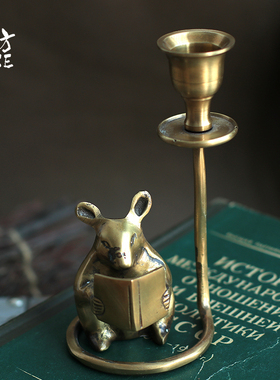 洋坊法式欧式复古董黄铜烛台手B工老鼠烛台餐桌桌面摆件装饰礼物