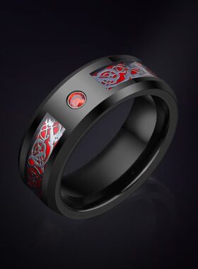 轻奢新年红时尚潮男士戒指个性男款食指单身戒ins本命年戒子礼物