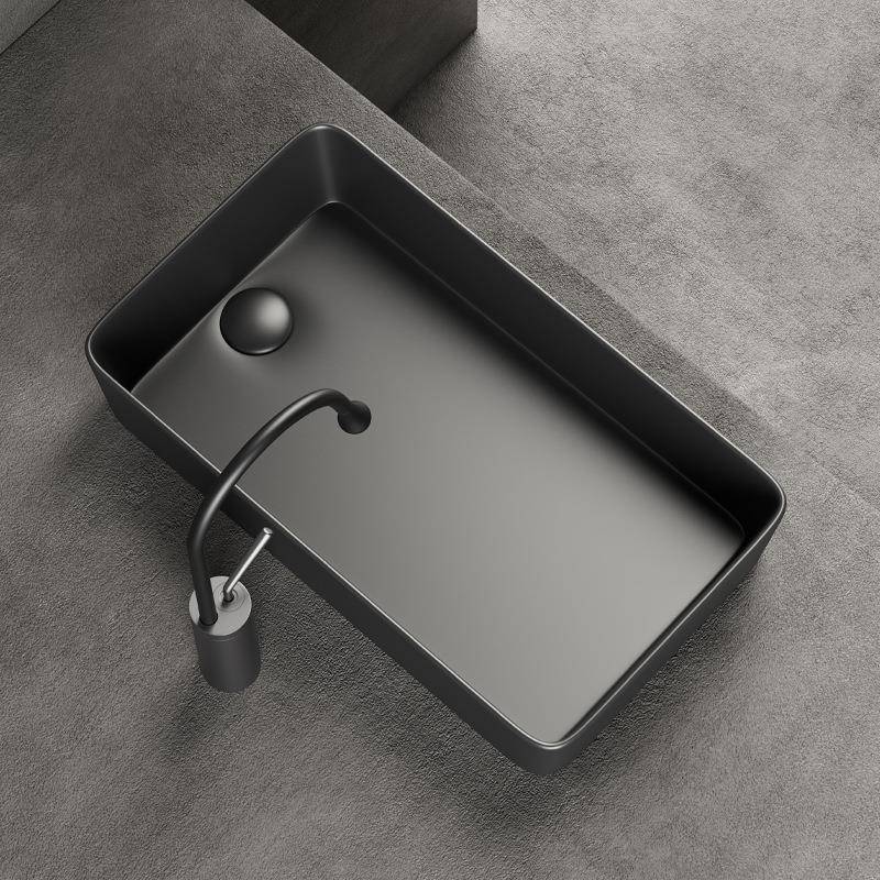 洗衣机左右侧边下落水亚光枪灰色台上盆侧排水宾馆洗脸间池陶瓷盘 - 图0