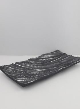 欧式轻奢黑色创意树脂纹理流线果盘托盘摆件客厅餐厅软装家居饰品