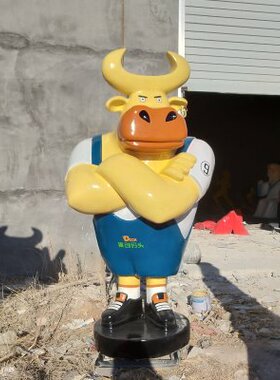 卡通萌牛玻璃钢雕塑工艺户外迎宾园林摆件牛肉拉面门口装饰品雕像