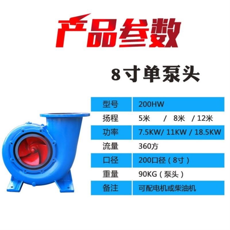 农田灌溉农业500HW-6/600HW-5250HW-8/3I00HW-8卧式清水泵650HW-5 - 图3
