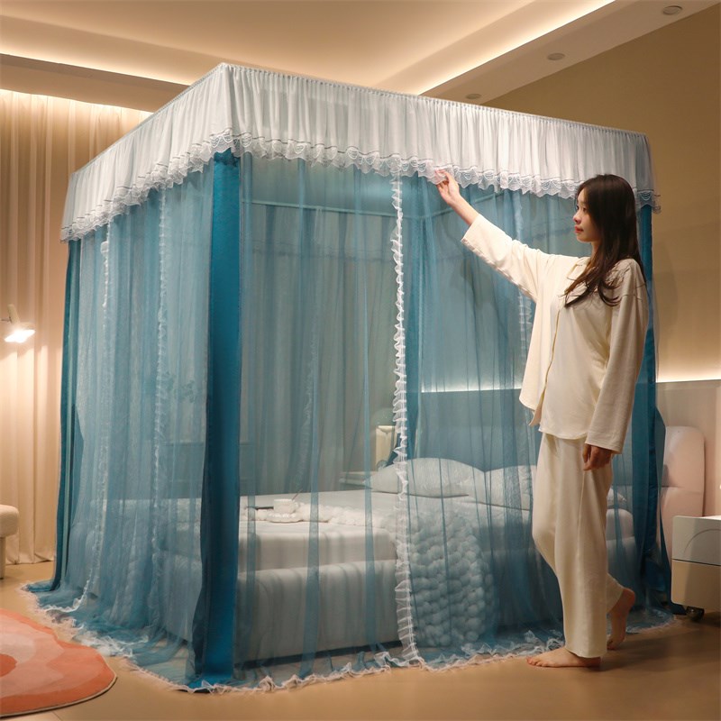 新款蚊帐公主风1.8m床卧室落地式三开门加粗支架S加密帐纱安全防 - 图0