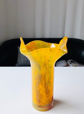 中古手工琉璃花瓶复古简约插花器皿样板间美学软装家居装饰
