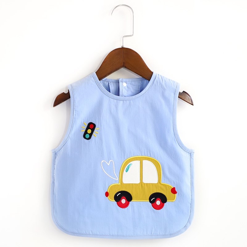 Children's Cartoon Eating Bibs Boy's Cotton Waterproof D Sleeveless Overshirt Baby Anti-Dirty Thin Cute Bib