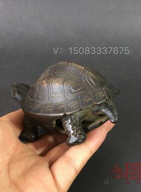 老紫砂活动乌龟摆件 头部可动内外分体乌龟茶宠小摆件紫砂小乌龟