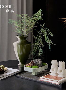 酒店餐厅圆e桌中间果盘花艺布置会议室桌面摆花氛围感青苔小景摆