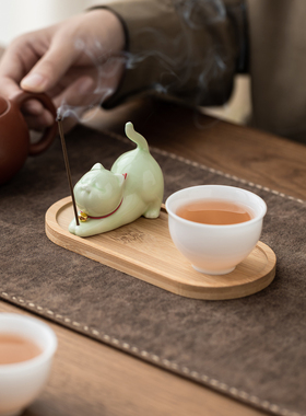 陶瓷可爱小猫咪线香插香座香薰炉