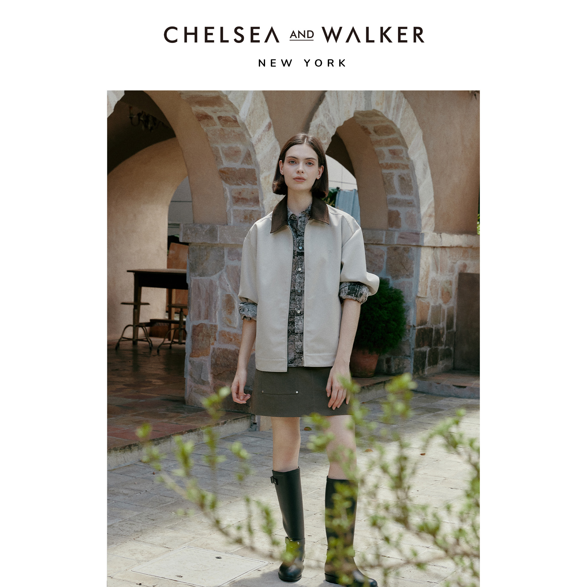 Chelsea and Walker麂皮绒半身裙2025新品复古显瘦A字裙百搭短裙 - 图2